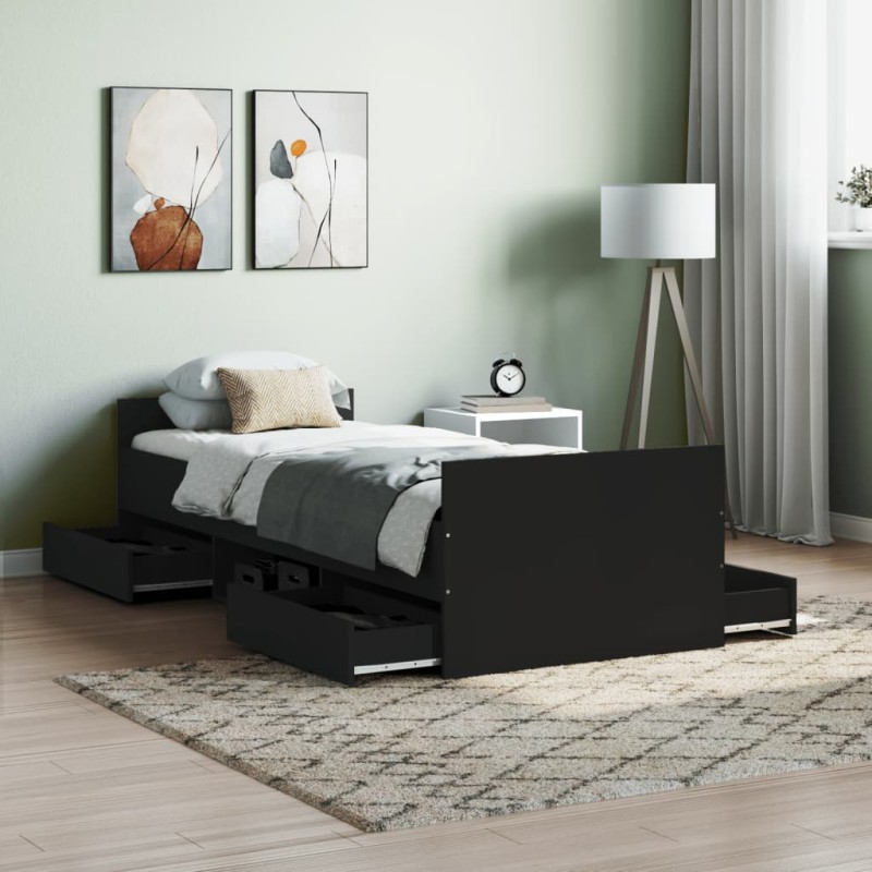 vidaXL Estructura de cama con cabecero piecero negro 75x190 cm vidaXL Estructura de cama con cabecero piecero negro 75x190 cm