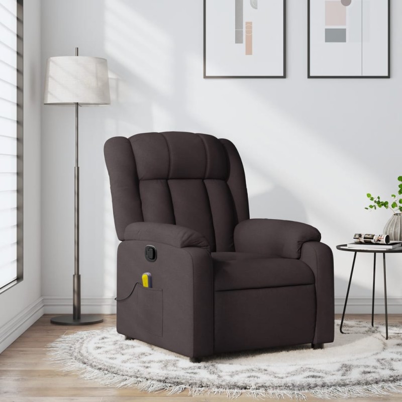 vidaXL Sillón de masaje reclinable de tela marrón oscuro vidaXL Sillón de masaje reclinable de tela marrón oscuro