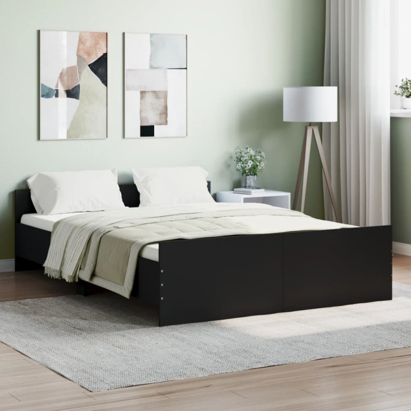 vidaXL Estructura de cama con cabecero y piecero negro 140x190 cm vidaXL Estructura de cama con cabecero y piecero negro 140x190 cm