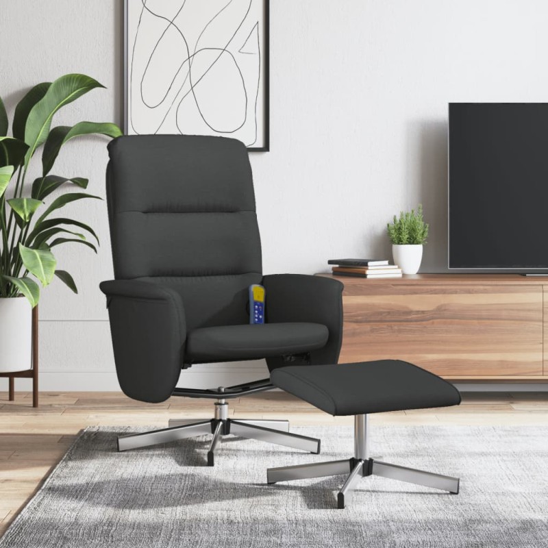 vidaXL Sillón reclinable de masaje con reposapiés tela negro vidaXL Sillón reclinable de masaje con reposapiés tela negro