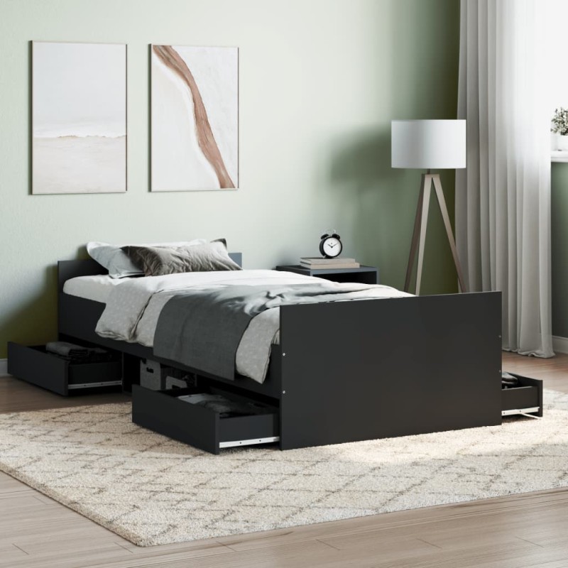 vidaXL Estructura de cama con cabecero piecero negro 90x190 cm vidaXL Estructura de cama con cabecero piecero negro 90x190 cm