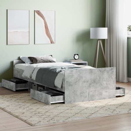 vidaXL Estructura de cama con cabecero piecero gris hormigón 90x190cm