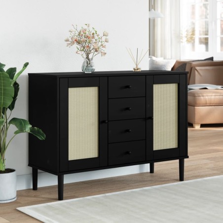 vidaXL Aparador SENJA aspecto de ratán madera pino negro 112x40x80 cm