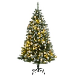 vidaXL Árbol de Navidad artificial con bisagras 300 LED y bolas 210 cm