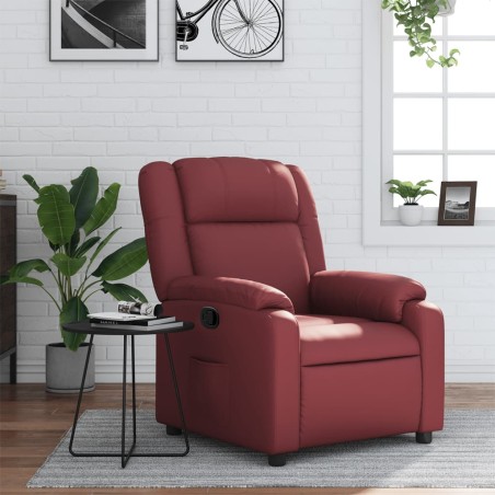 vidaXL Sillón reclinable de cuero sintético rojo tinto