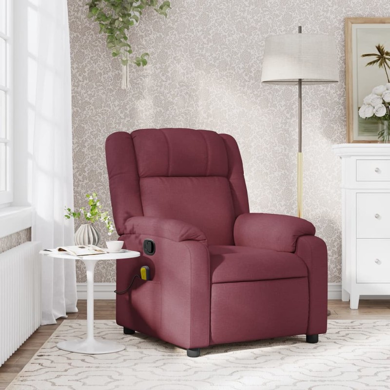vidaXL Sillón de masaje reclinable de tela color vino tinto vidaXL Sillón de masaje reclinable de tela color vino tinto