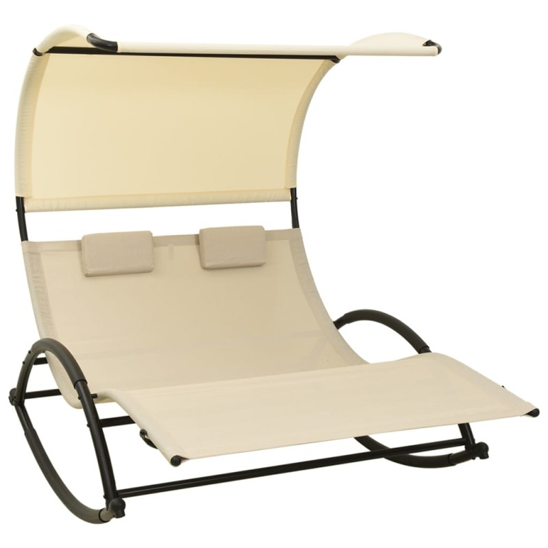vidaXL Tumbona doble con toldo textilene color crema vidaXL Tumbona doble con toldo textilene color crema