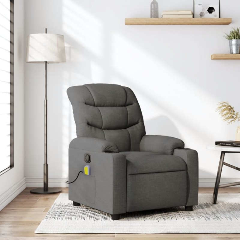 vidaXL Sillón de masaje reclinable de tela gris oscuro vidaXL Sillón de masaje reclinable de tela gris oscuro