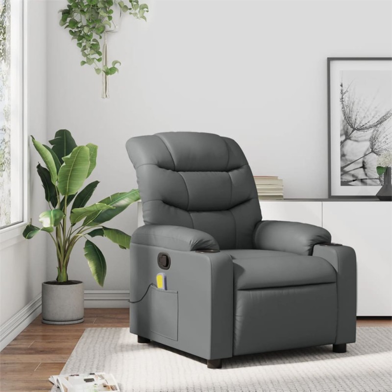 vidaXL Sillón de masaje reclinable cuero sintético gris vidaXL Sillón de masaje reclinable cuero sintético gris