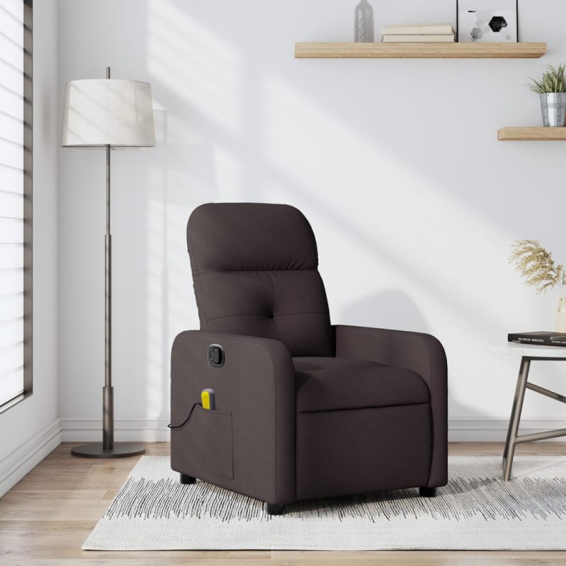 vidaXL Sillón de masaje reclinable de tela marrón oscuro vidaXL Sillón de masaje reclinable de tela marrón oscuro