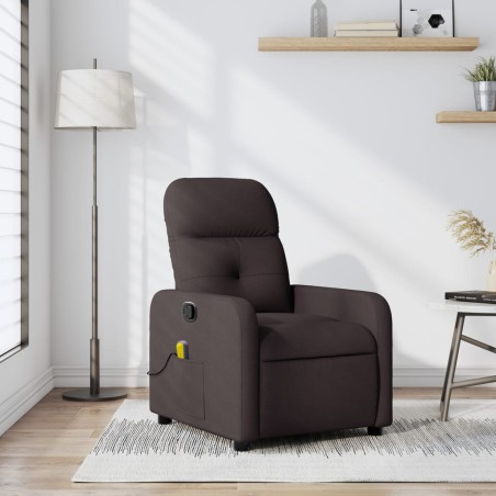 vidaXL Sillón de masaje reclinable de tela marrón oscuro