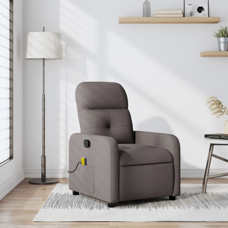 vidaXL Sillón de masaje reclinable de tela gris taupé vidaXL Sillón de masaje reclinable de tela gris taupé