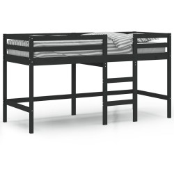 vidaXL Cama alta de niños escalera madera maciza pino negra 90x200 cm