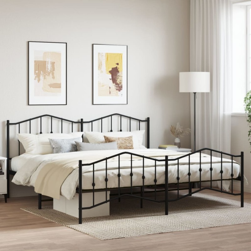 vidaXL Estructura de cama cabecero y pie de cama metal negro 200x200cm vidaXL Estructura de cama cabecero y pie de cama metal negro 200x200cm