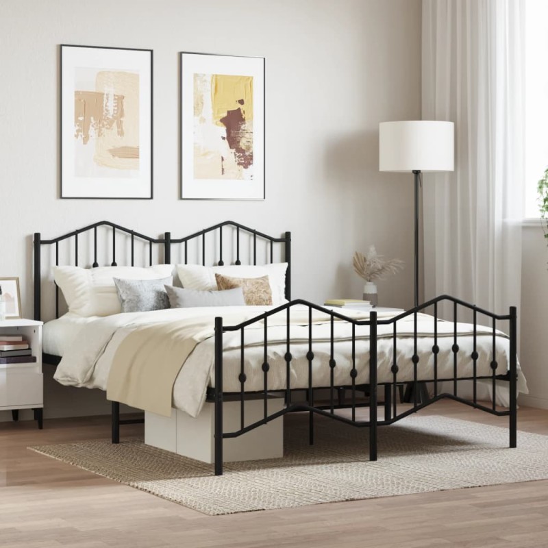 vidaXL Estructura de cama cabecero y pie de cama metal negro 150x200cm vidaXL Estructura de cama cabecero y pie de cama metal negro 150x200cm
