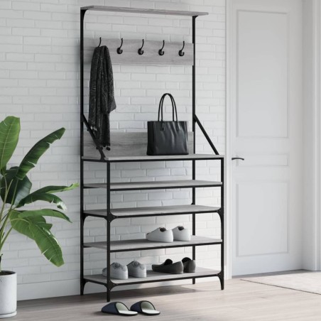 vidaXL Perchero con zapatero gris Sonoma 90x34x184 cm
