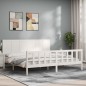 vidaXL Estructura cama de matrimonio con cabecero madera maciza blanco vidaXL Estructura cama de matrimonio con cabecero madera maciza blanco