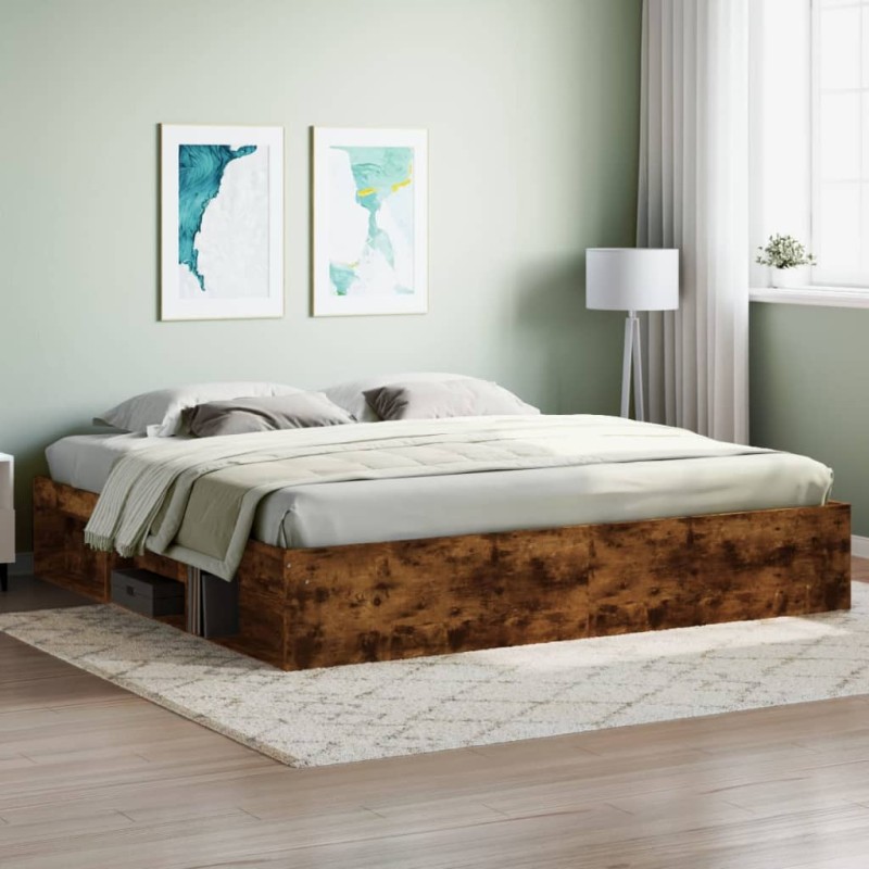 vidaXL Estructura de cama roble ahumado 200x200 cm vidaXL Estructura de cama roble ahumado 200x200 cm