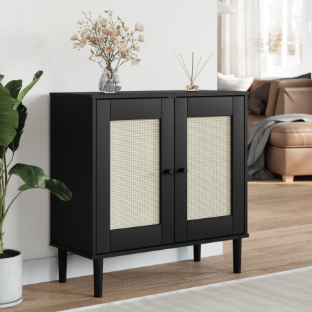 vidaXL Aparador SENJA aspecto de ratán madera pino negro 80x35x80 cm