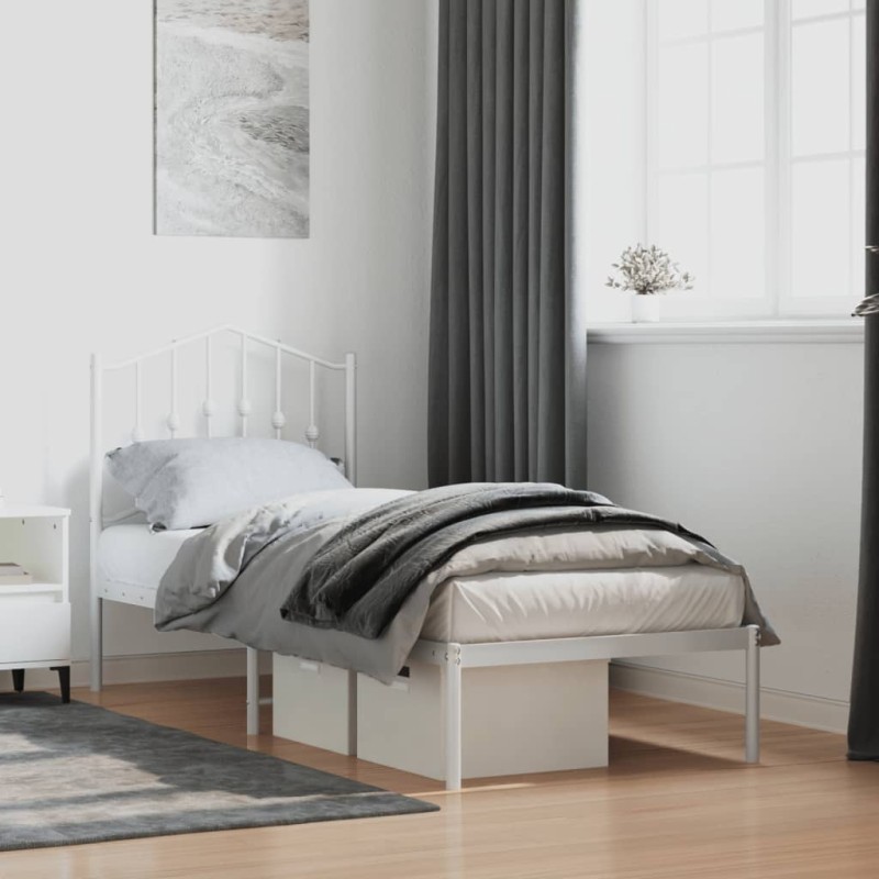 vidaXL Estructura de cama de metal con cabecero blanco 75x190 cm vidaXL Estructura de cama de metal con cabecero blanco 75x190 cm