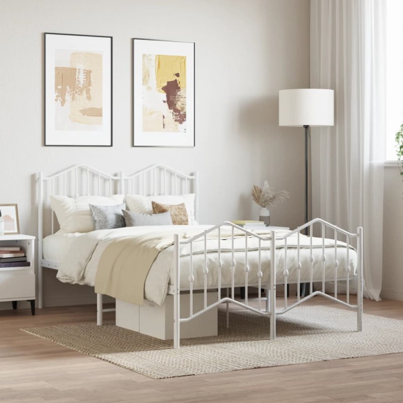 vidaXL Estructura cama metal con cabecero y estribo blanco 120x200 cm vidaXL Estructura cama metal con cabecero y estribo blanco 120x200 cm