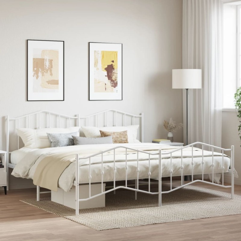 vidaXL Estructura cama metal con cabecero y estribo blanco 200x200 cm vidaXL Estructura cama metal con cabecero y estribo blanco 200x200 cm