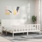 vidaXL Estructura cama de matrimonio con cabecero madera maciza blanco vidaXL Estructura cama de matrimonio con cabecero madera maciza blanco