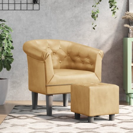 vidaXL Sillón con taburete cuero sintético dorado