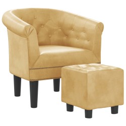 vidaXL Sillón con taburete cuero sintético dorado