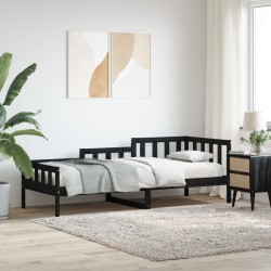vidaXL Sofá cama madera maciza de pino negro 90x190 cm