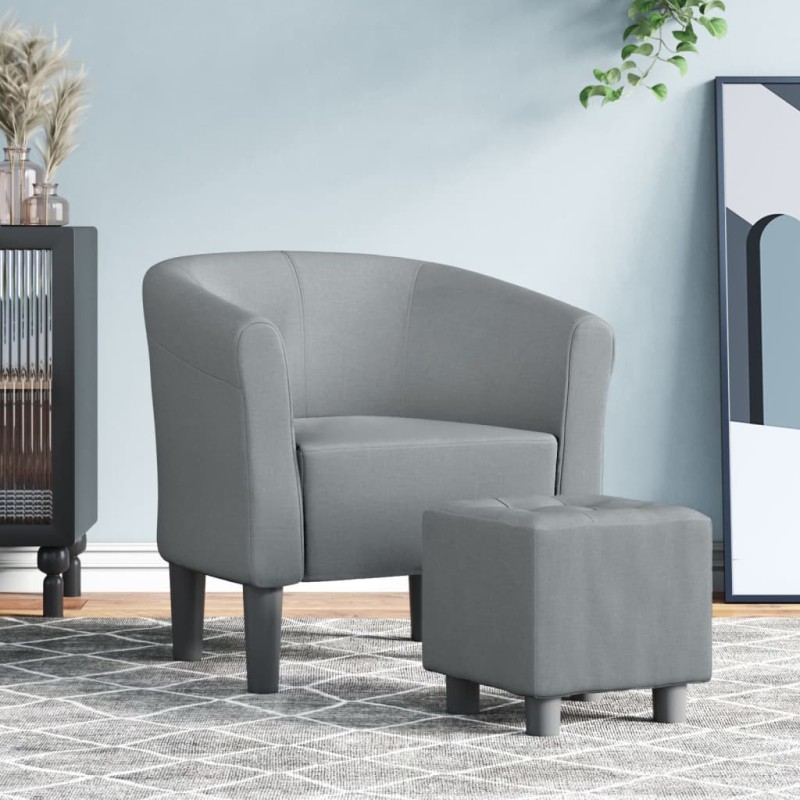 vidaXL Sillón con taburete tela gris claro vidaXL Sillón con taburete tela gris claro
