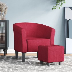 vidaXL Sillón con taburete tela rojo tinto