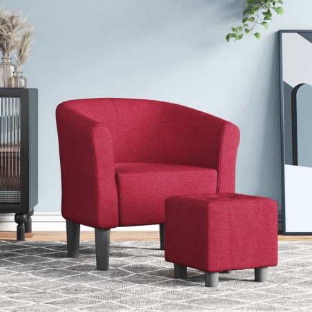 vidaXL Sillón con taburete tela rojo tinto