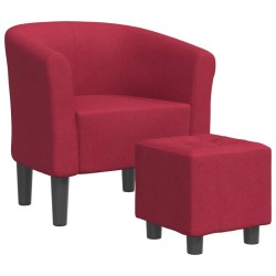 vidaXL Sillón con taburete tela rojo tinto