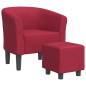 vidaXL Sillón con taburete tela rojo tinto