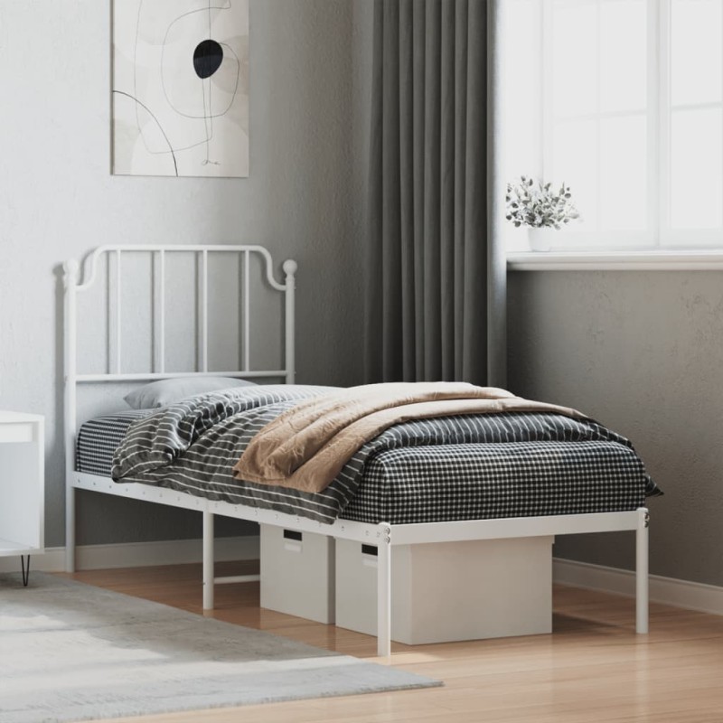 vidaXL Estructura de cama de metal con cabecero blanco 75x190 cm vidaXL Estructura de cama de metal con cabecero blanco 75x190 cm