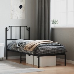 vidaXL Estructura de cama con cabecero metal negro 75x190 cm