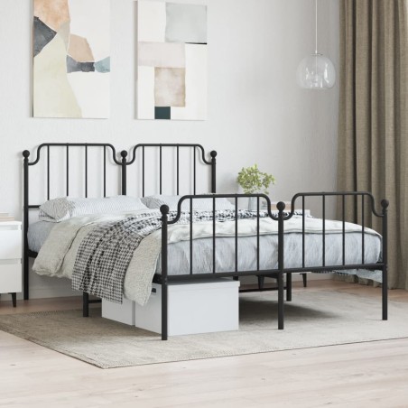 vidaXL Estructura de cama con cabecero y estribo metal negro 140x190cm