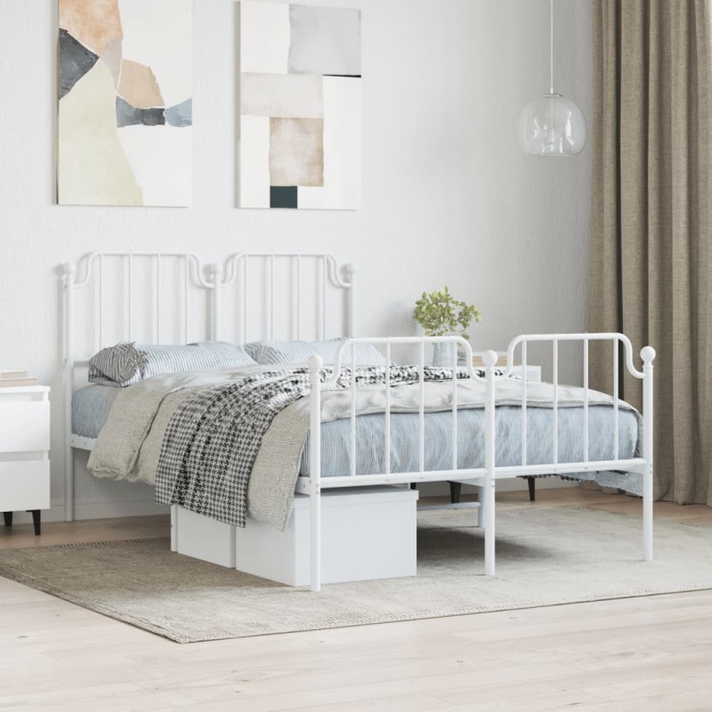vidaXL Estructura cama metal con cabecero y estribo blanco 120x190 cm vidaXL Estructura cama metal con cabecero y estribo blanco 120x190 cm