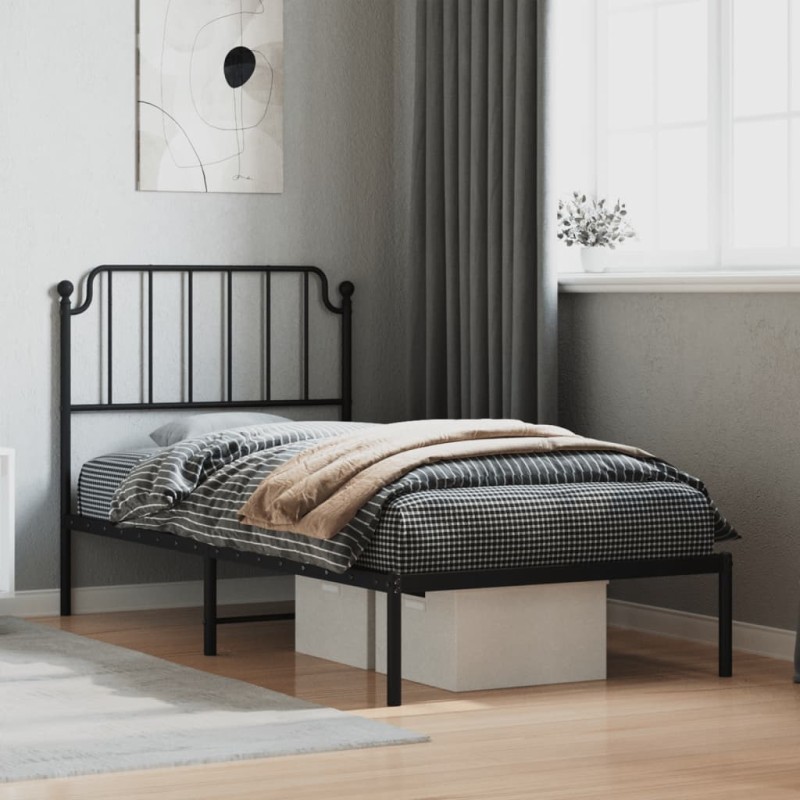 vidaXL Estructura de cama con cabecero metal negro 90x200 cm