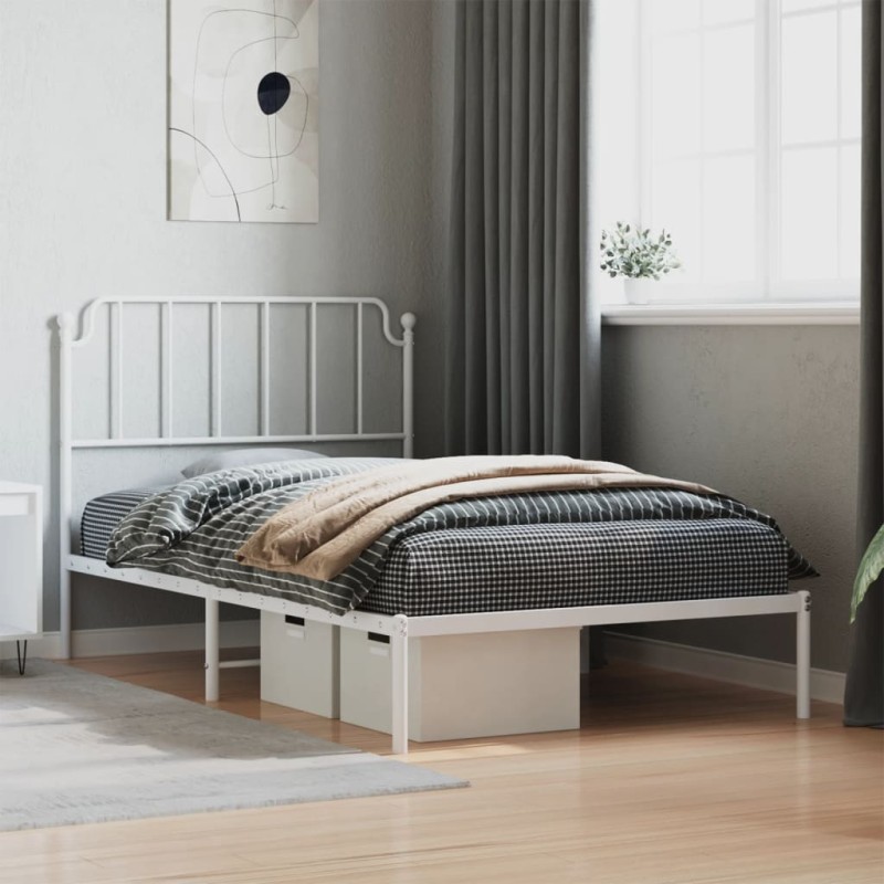 vidaXL Estructura de cama de metal con cabecero blanco 107x203 cm vidaXL Estructura de cama de metal con cabecero blanco 107x203 cm