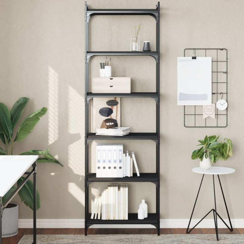 vidaXL Librería de 6 estantes madera de ingeniería negro 60x30x188 cm vidaXL Librería de 6 estantes madera de ingeniería negro 60x30x188 cm