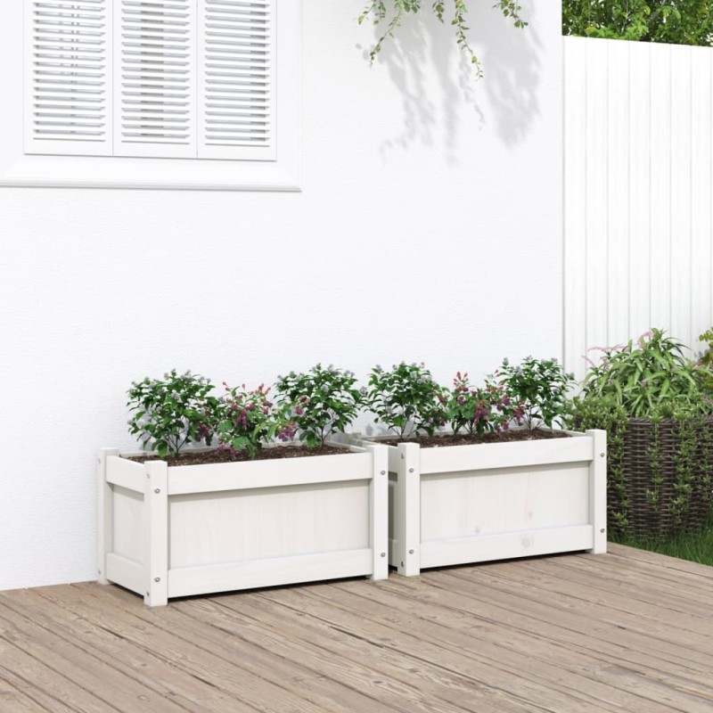 vidaXL Jardineras de exterior 2 unidades madera maciza de pino blanco vidaXL Jardineras de exterior 2 unidades madera maciza de pino blanco