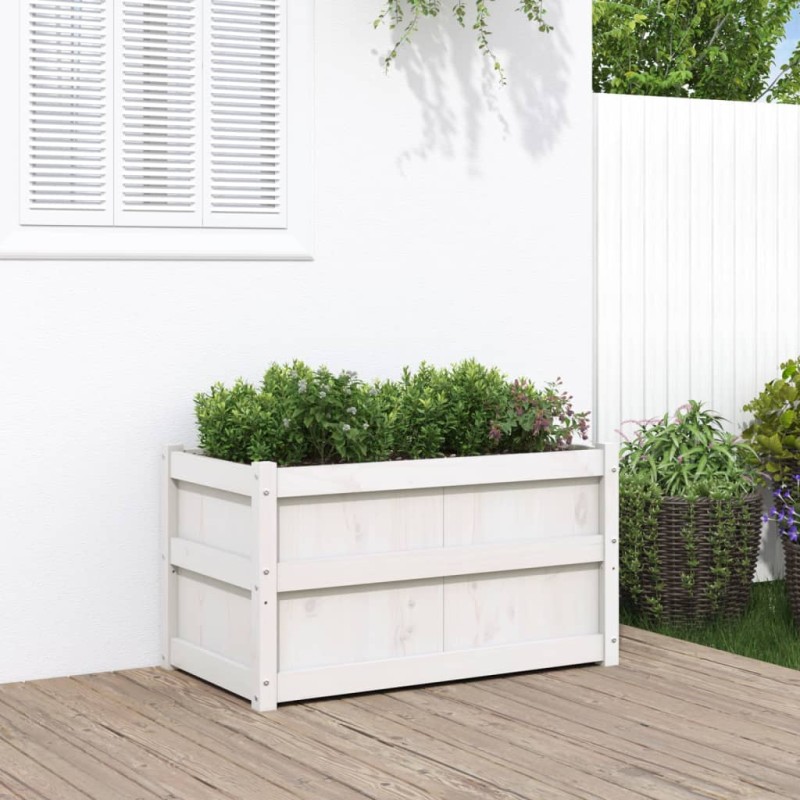 vidaXL Jardinera de madera maciza de pino blanca 90x50x50 cm