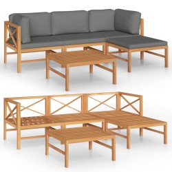 vidaXL Set de muebles de jardín 5 pzas madera de teca y cojines gris