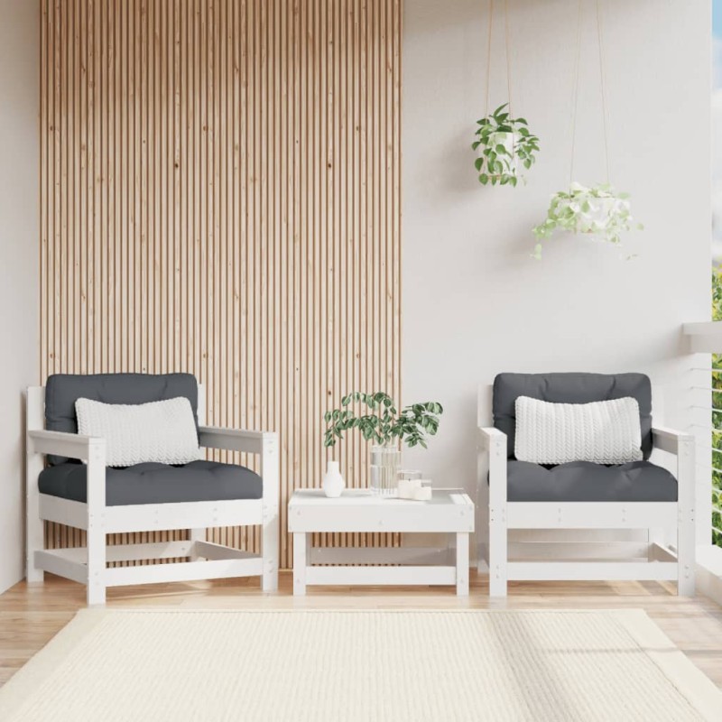 vidaXL Sillones de jardín 2 unidades madera maciza pino blanco vidaXL Sillones de jardín 2 unidades madera maciza pino blanco