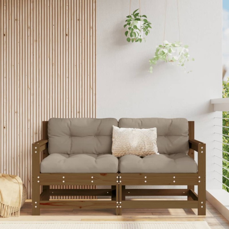 vidaXL Sofás de esquina de jardín 2 uds madera maciza pino marrón miel vidaXL Sofás de esquina de jardín 2 uds madera maciza pino marrón miel