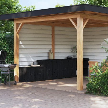 vidaXL Muebles de cocina de exterior 3 pzas madera maciza pino negro