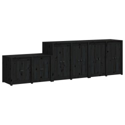 vidaXL Muebles de cocina de exterior 3 pzas madera maciza pino negro