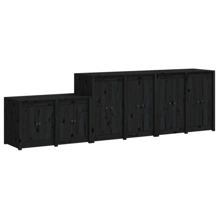 vidaXL Muebles de cocina de exterior 3 pzas madera maciza pino negro